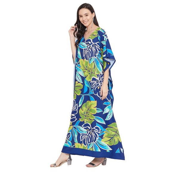 Gypsie Blu Women Plus Size Leaf Print Kaftan Maxi Dress for Beach Party Cover Up - Picture 6 of 10